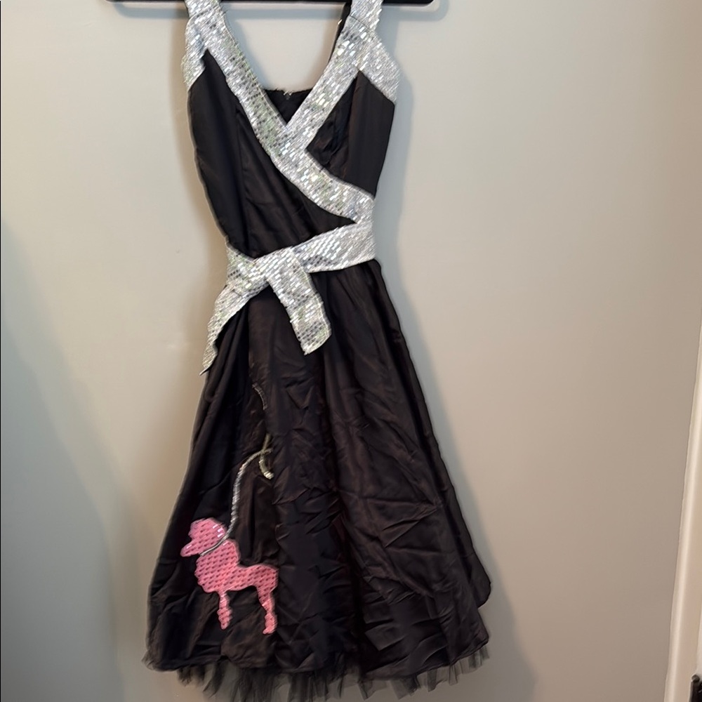 Fun Poodle Costume Black and Silver Dress with Pink Poodle